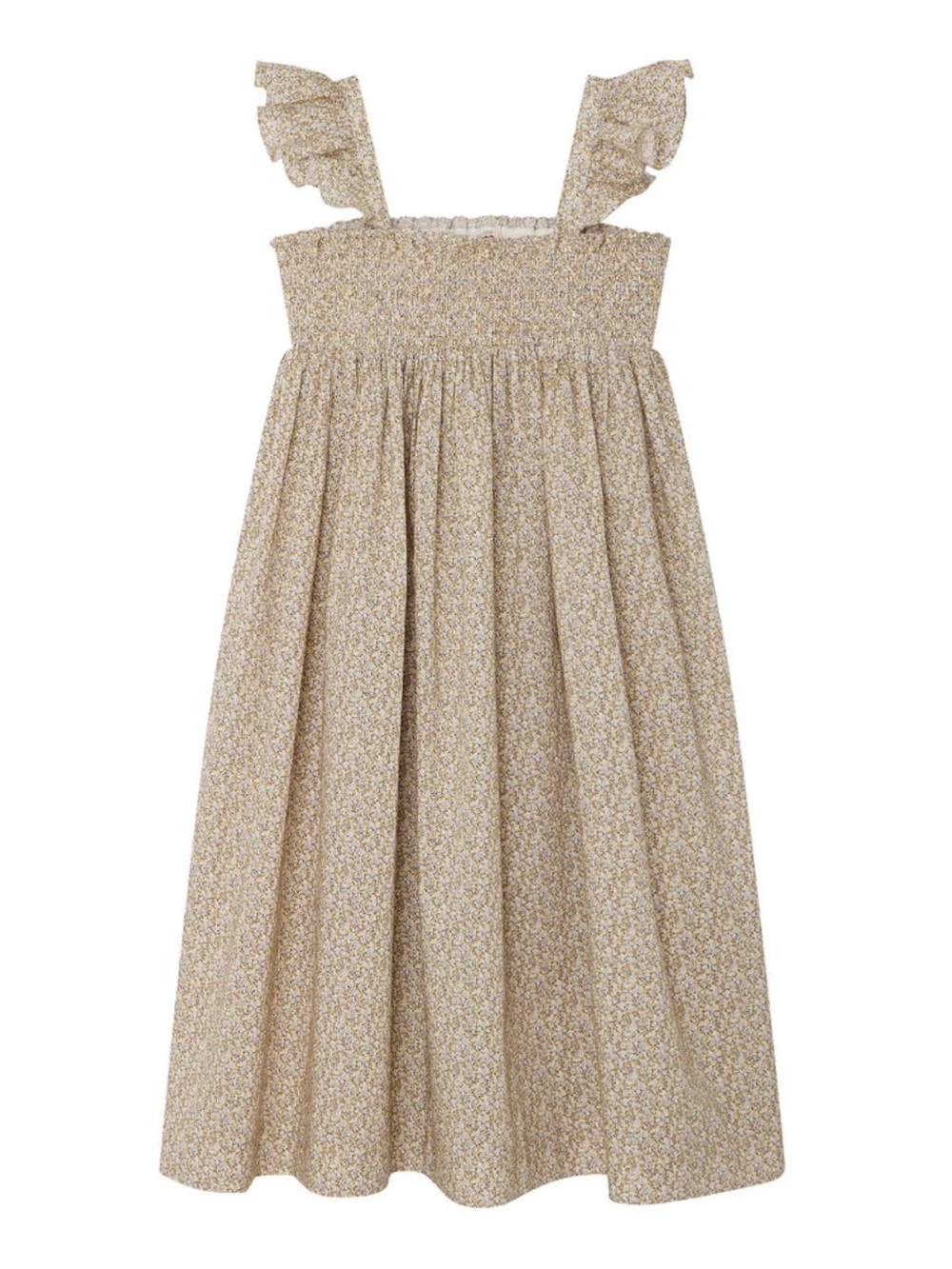 Bonpoint Beige Floral Dress with Ruffle Straps Sz 6
